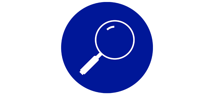  Icon showing a white magnifying glass on a blue background