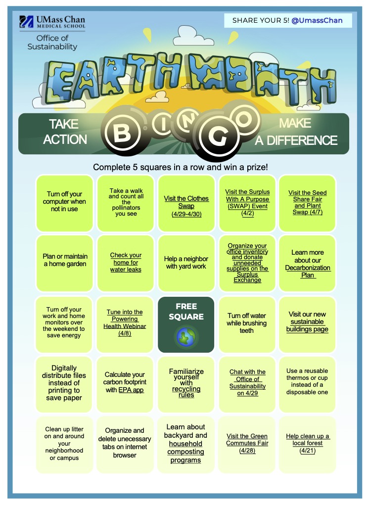 Earth Month contest bingo card