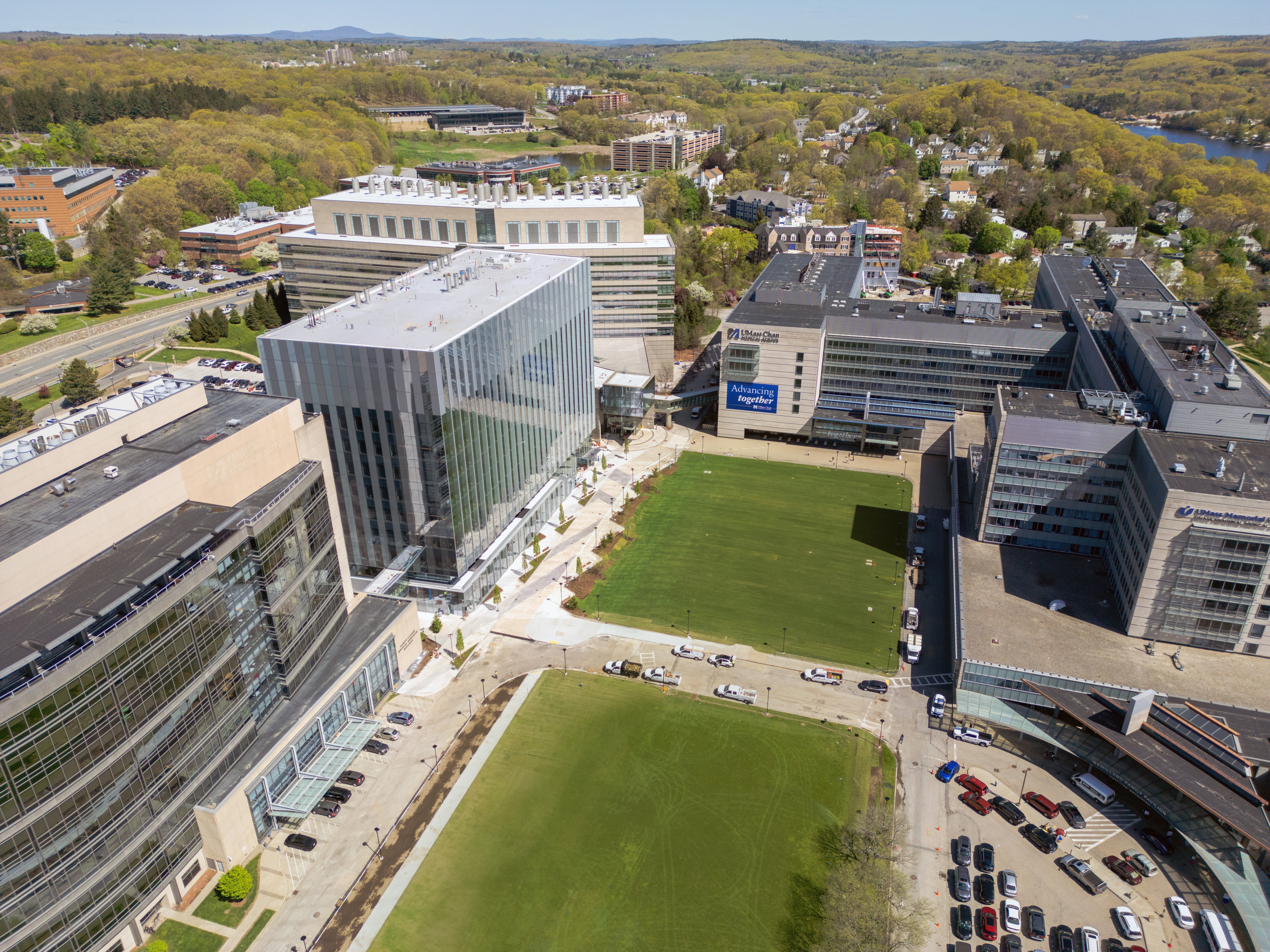 Aerial view of the UMass Chan Medical School campus