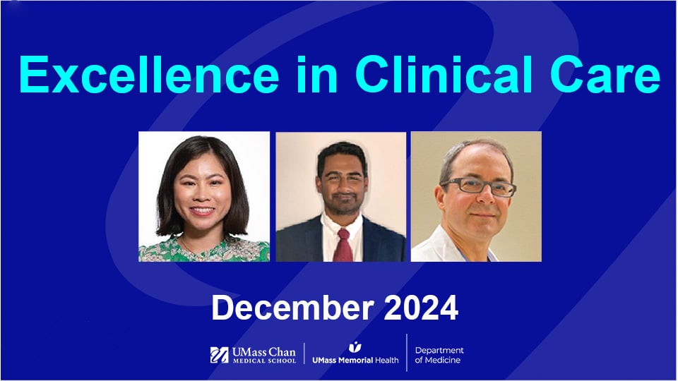  Excellence in Clinical Care, December 2024, image of Brittany Tran, MD, Harun Thimmiah, MD, and Lawrence Rosenthal, MD, PhD