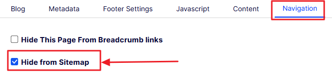 Navigation tab - check Hide from Sitemap property