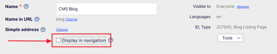 uncheck the property: Display in navigation