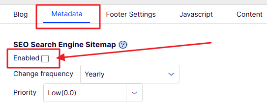 Metadata tab - uncheck the SEO Enable property