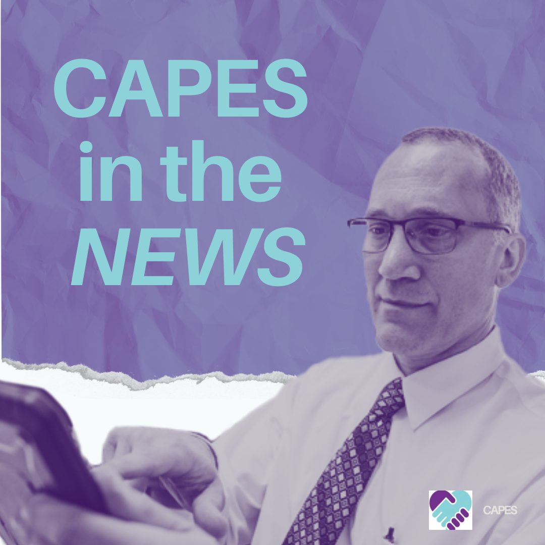 Dr. Boudreaux in front of text that reads "CAPES in the news"