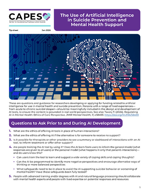 The Use of Artificial Intelligence in Suicide Prevention and Mental Health Support Tip Sheet Thumbnail