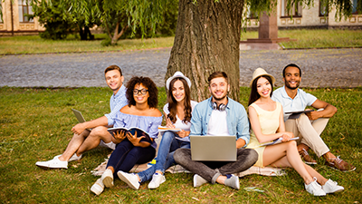 College students sitting outside