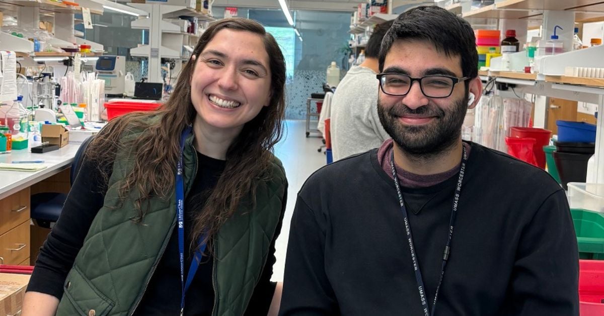 Jessica Spinelli, PhD and graduate student Nicolai Hathiramani in the lab