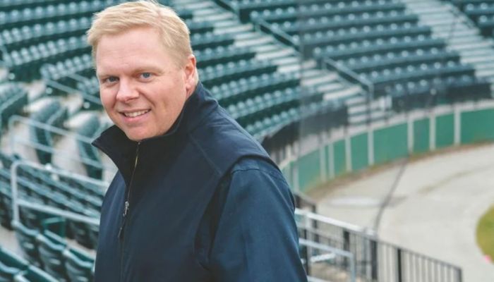 David Peterson sitting in the baseball stadium