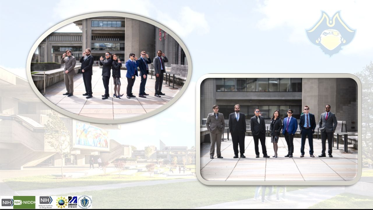 Lab members posing in front of Government Center, Boston