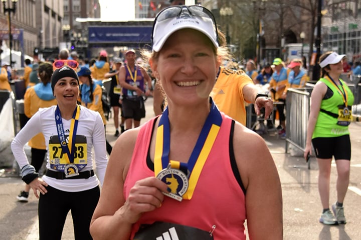 Patti Logan at Boston Marathon finish line