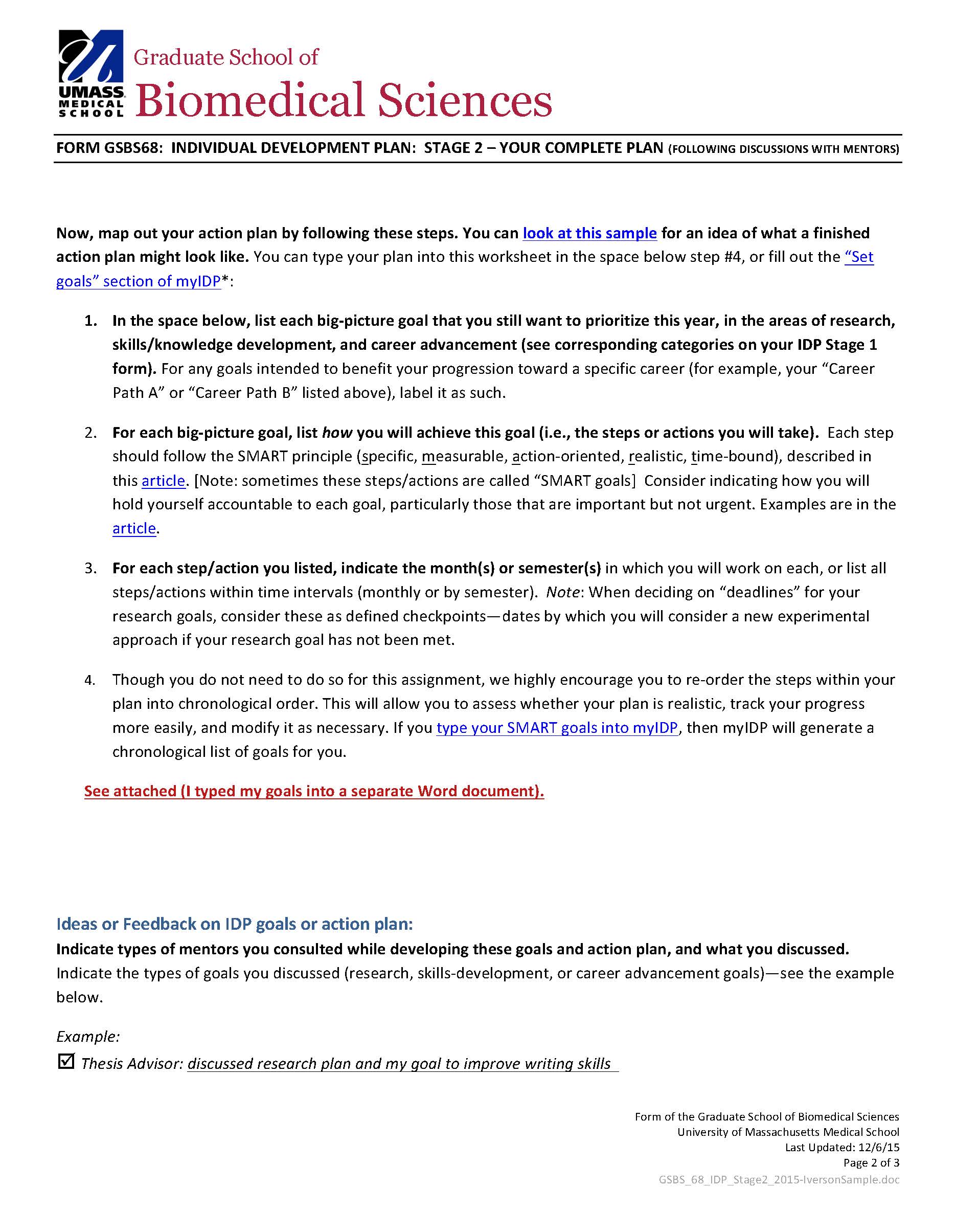 Page 2 of the GSBS IDP form. 