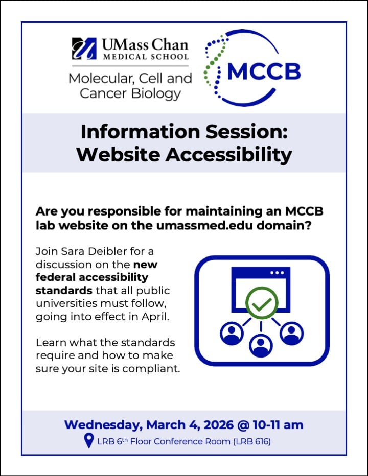 Flyer announcing an information session on website accessibility requirements and lab website compliance.