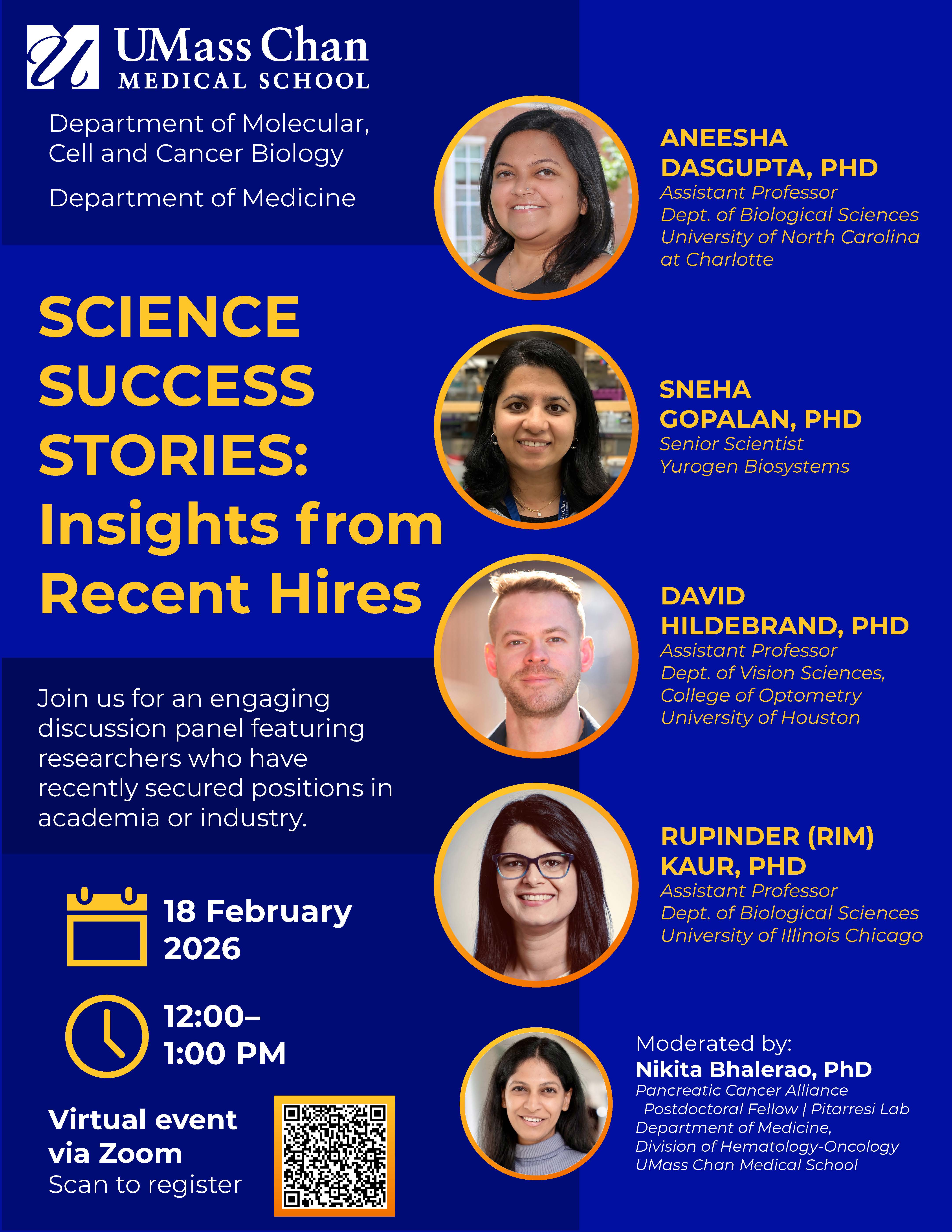 Flyer announcing the Science Success Stories webinar.