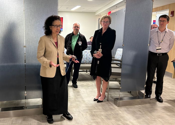 AM Barrett, MD, speaking at the opening of the neurology clinic