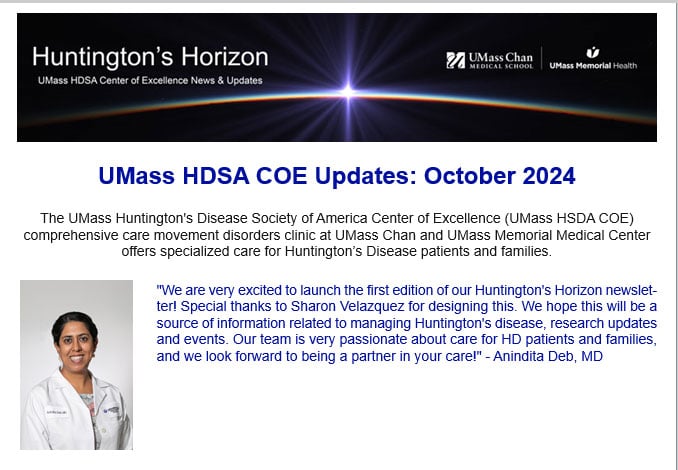 Screenshot of the Huntington's Horizon newsletter introduction