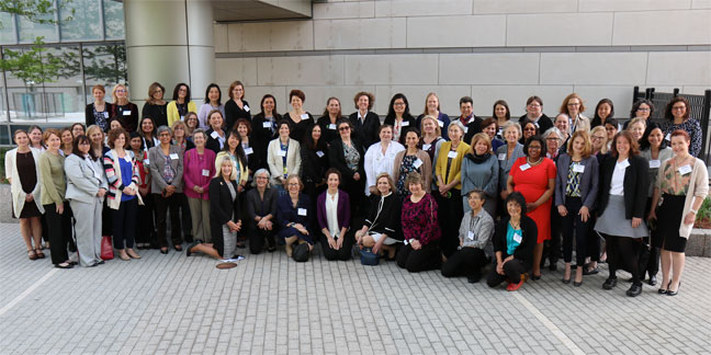 Group of people outside the Medical School building