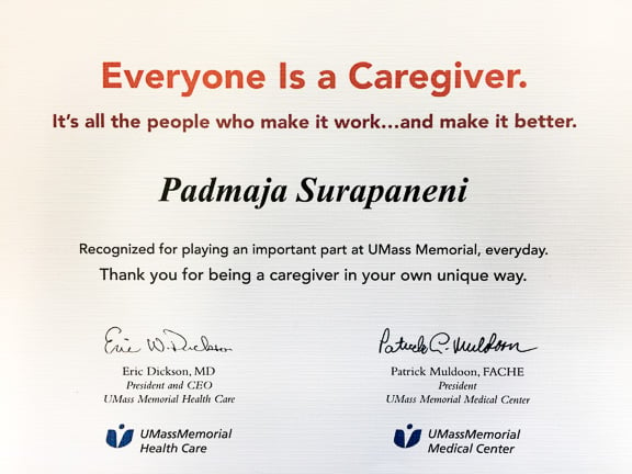 UMass Memorial Caregiver Award - Padmaja Surapaneni