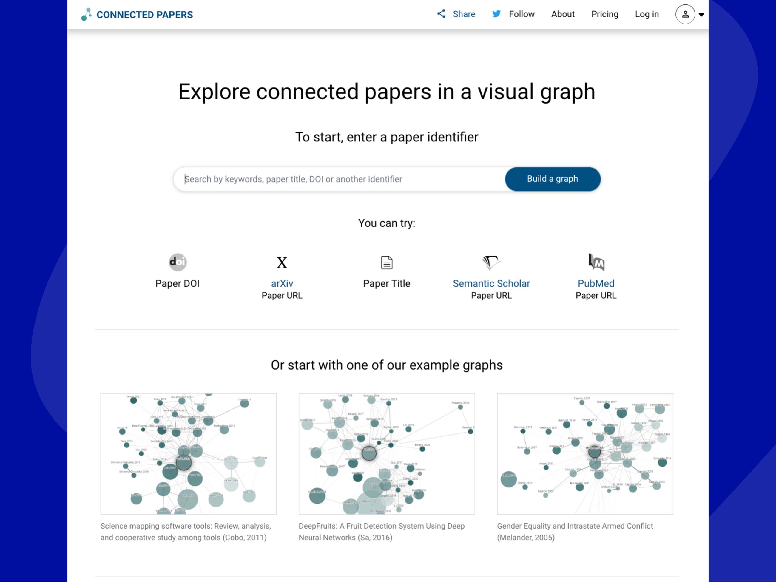 Screenshot of Connected Papers website