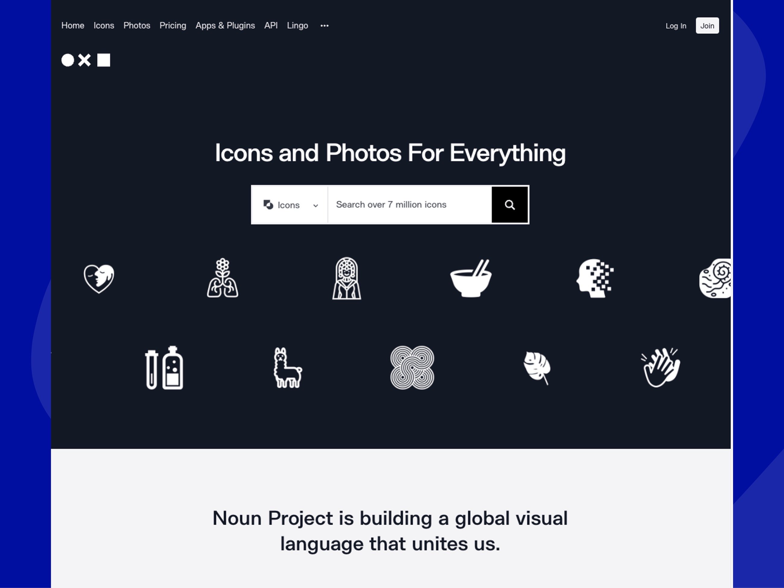 screenshot of noun project homepage