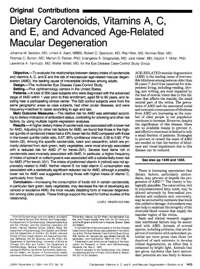 Dietary Carotenoids, Vitamins A, C, and E, and Advanced Age-Related Macular Degeneration - 1994