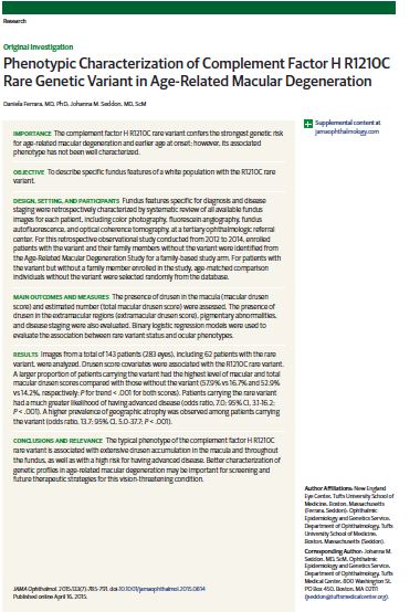 Phenotypic Characterization of Complement Factor H R1210C Rare Genetic Variant in Age-Related Macular Degeneration - 2015