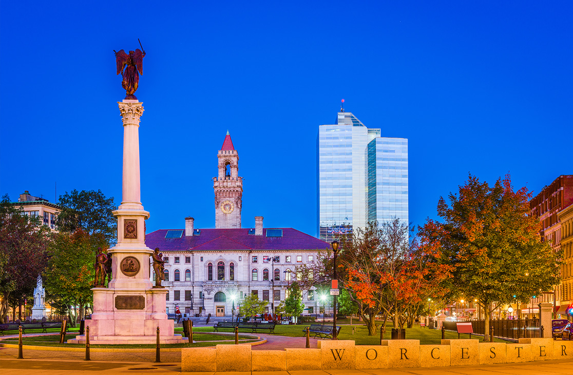  Photo of the city of Worcester at night