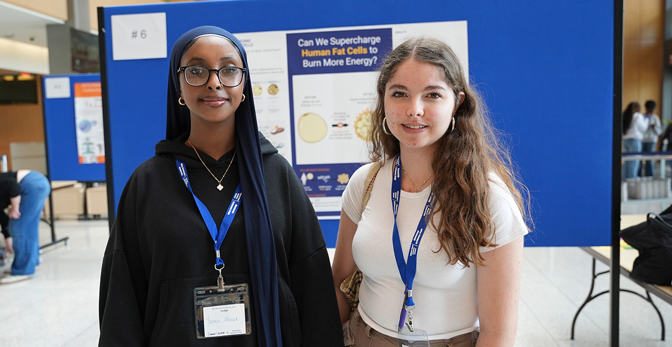 Yasmin Ahmed, a junior at Burncoat, and Kelise Abdulmassih, a junior at Doherty, were two of nearly 50 student judges at the Reverse Science Fair