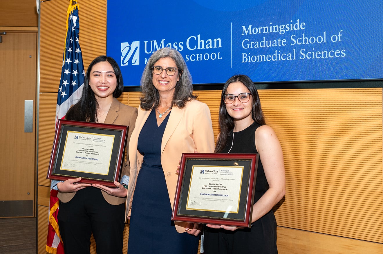 Dean Lane (center) with recipients of the Dean&rsquo;s Award for Most Insightful Doctoral Thesis Research Samantha Tse-Kang and Mariana Noto Guillen. 