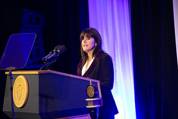 Jane Freedman, MD, the Edward Budnitz, MD, Professorship in Cardiovascular Medicine, addresses the audience at the 2018 Investiture ceremony.