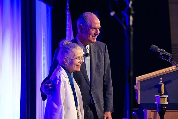 Sarah Cheeseman, MD, receives the Chancellor’s Medal for Distinguished Clinical Excellence.