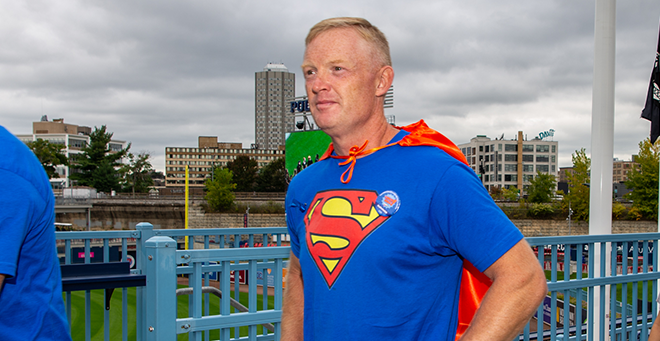 Ben Herk wearing a superman shirt