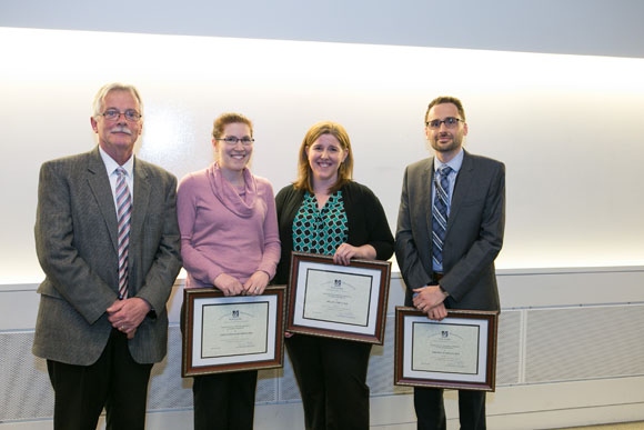 Dr. Carruthers and Faculty Award recipients Jaeda Coutinho-Budd, PhD; Megan Corty, PhD; and Timothy P. Hogan, PhD