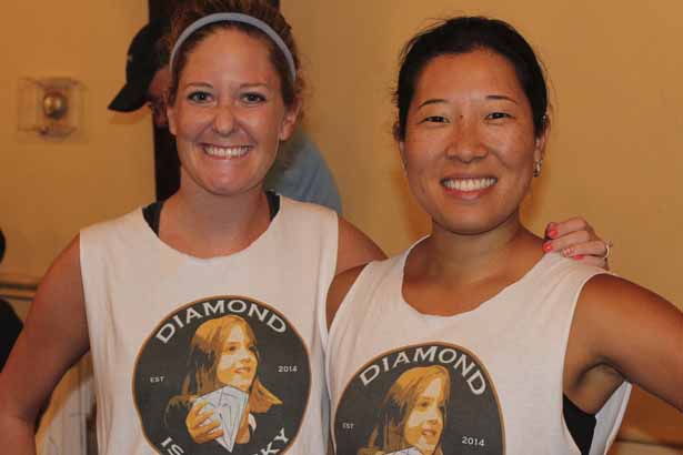 Julie Bowditch, left, and Sarah Pelletier, employees at UMass Chan Medical School, are ready to run the Governor Cellucci Tribute Road Race, supporting the UMass ALS Cellucci Fund.