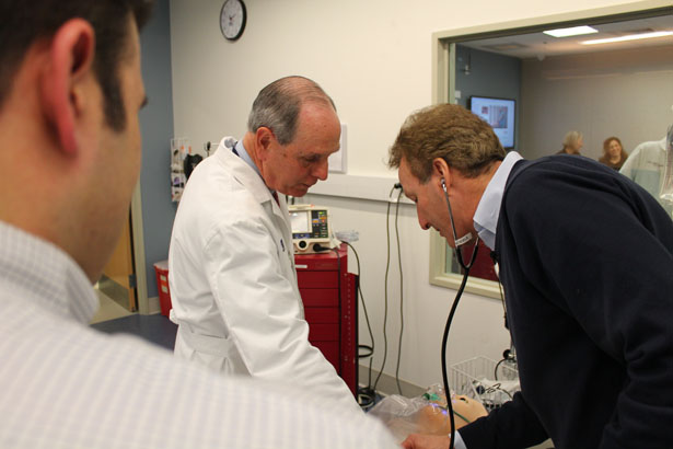 UMMS Chancellor Michael F. Collins with Chronicle host Anthony Everett in the iCELS at UMass Medical School. 