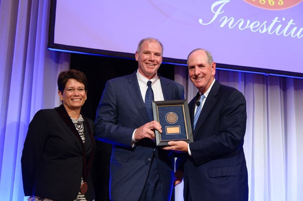 Katherine F. Ruiz de Luzuriaga, MD, is invested as the UMass Memorial Health Care Chair in Biomedical Research by UMass Memorial Health Care President and CEO Eric Dickson and Chancellor Collins.