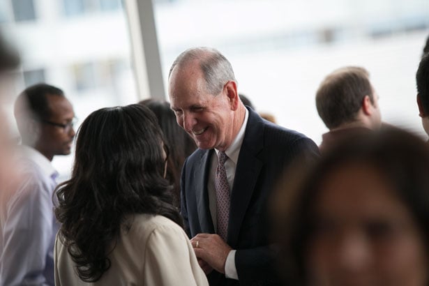 Jean King, PhD, shares a laugh with Chancellor Michael F. Collins.