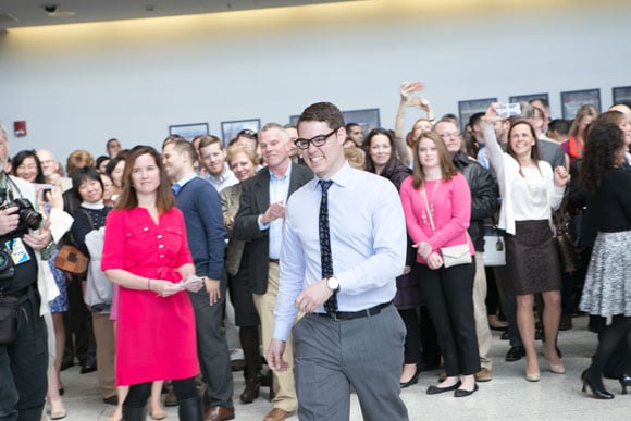 Ryan Casarella, SOM ’16, is all smiles as he picks up his Match Day envelope.