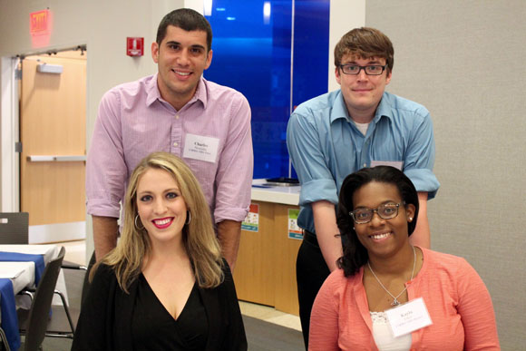 UMass Chan students and pipeline volunteers (clockwise from top left) Charles Nessralla, Brandon Smith, and Kayla Elliott and friend Laura Ebbeling