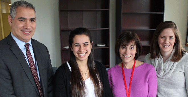 David Smelson, PsyD; Rachel Rosen, clinical research assistant; Elizabeth Epstein, PhD; and Cassie Holzhauer, PhD, postdoctoral fellow.