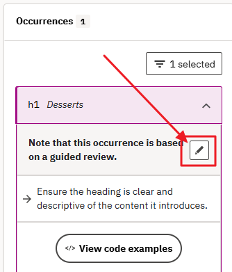Note that this occurrence is based on a guided review with a pencil icon.