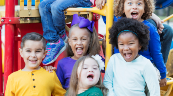 Happy children smiling on playground